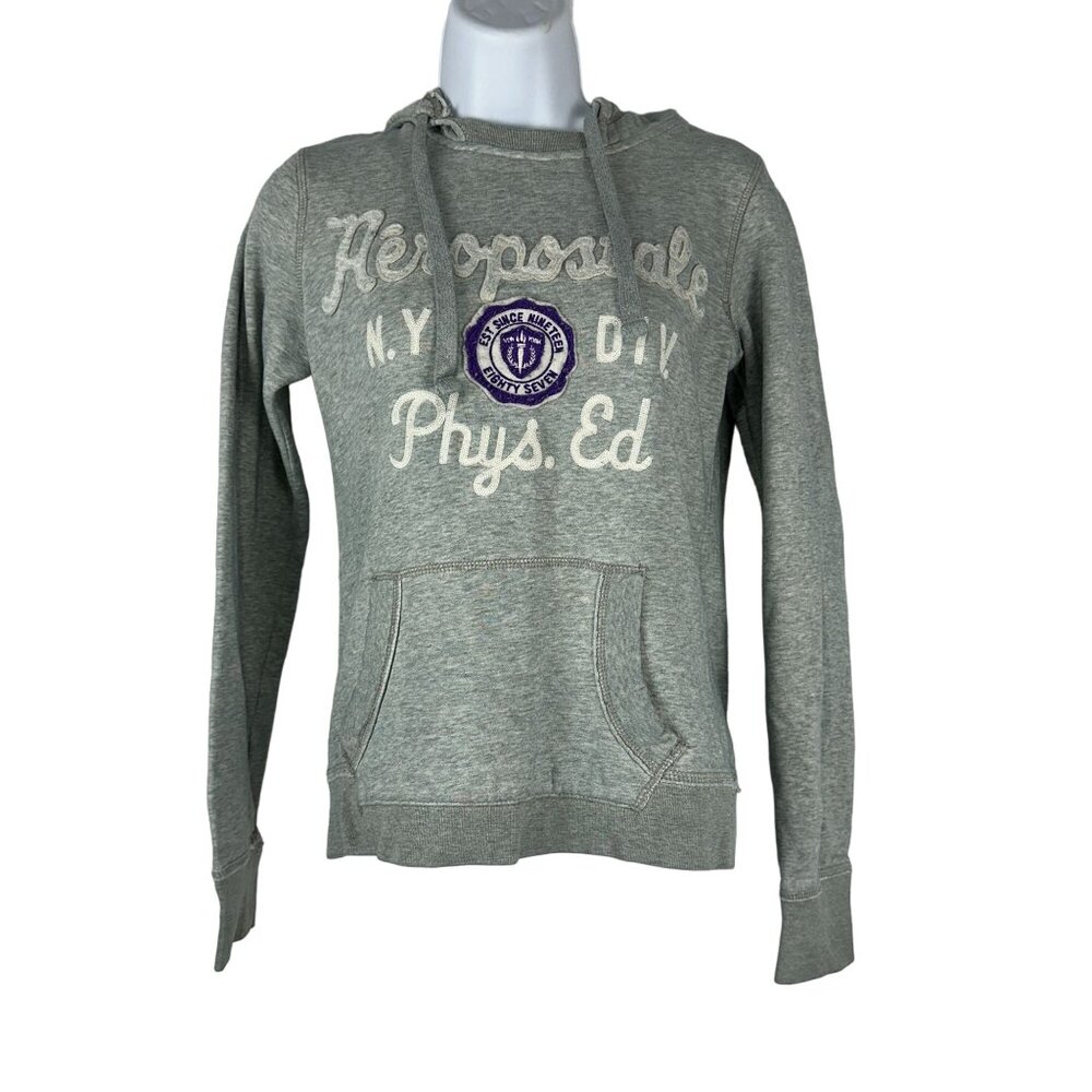 Aeropostale Womens Gray Pullover Hoodie Small - N.Y. Division Phys. Ed Patch